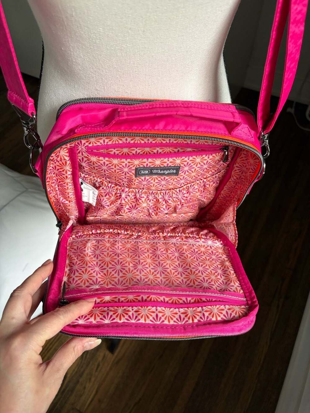 Lug Wrangler Medium Cargo Crossbody Bag in Magenta with Orange Accents - Picture 7 of 8